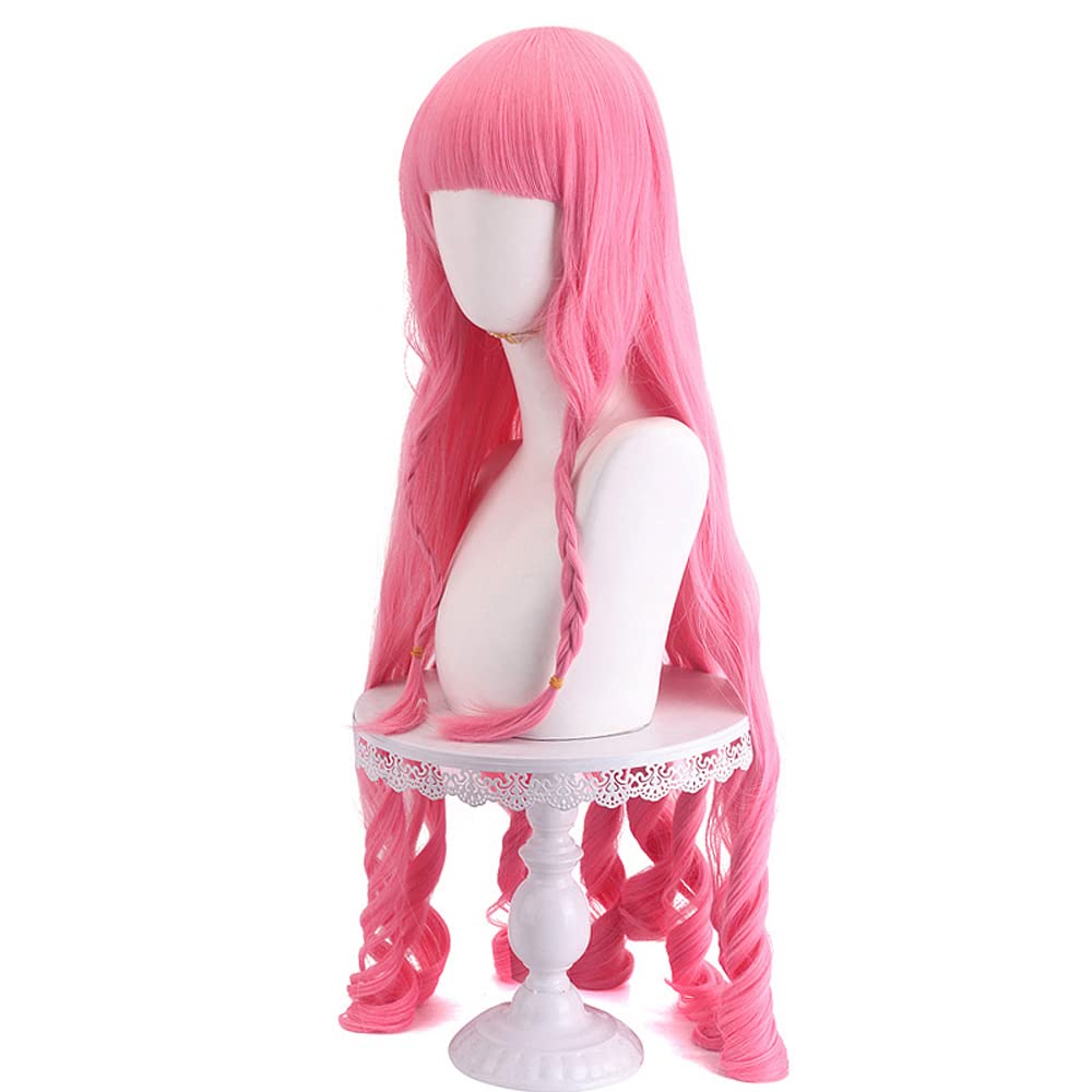 Shqncoh Anime OP Ghost Princess Perona Wig with Back Bun Light Pink Long Wavy Party Hair Halloween Cosplay Props Accessory