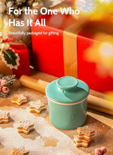 Sweese French Butter Dish with Lid - Butter Crock for Counter with Water Line for Spreadable Butter - No More Hard Butter - Turquoise - Thumbnail 3