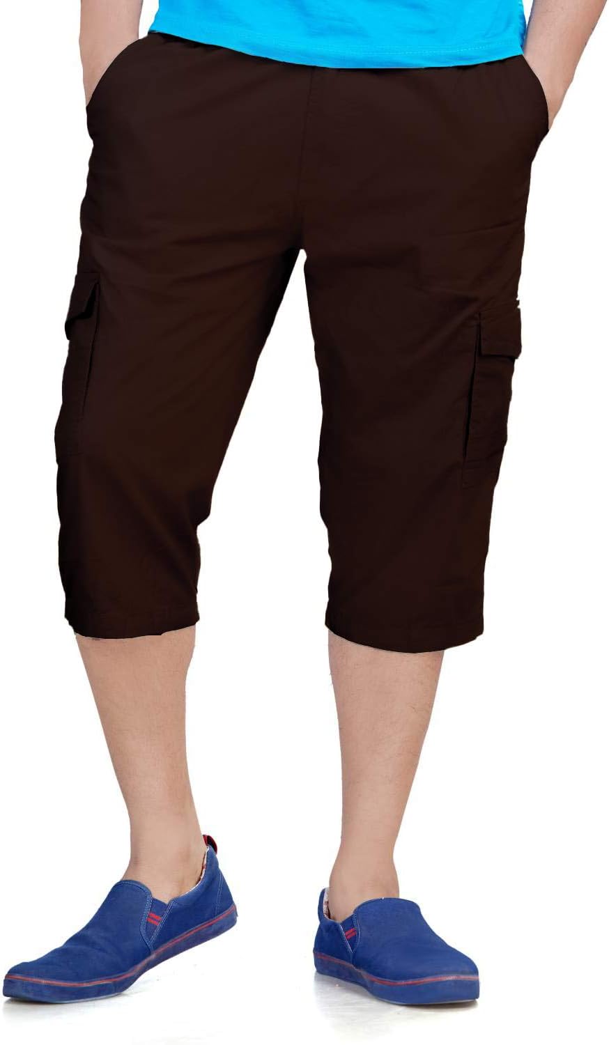 Men's Regular Fit Three Quarter Shorts Brown 32 Inch Waist