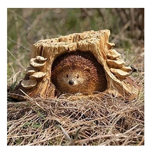 Roman – 5.75" Hedgehog Wood-Look Garden Statue – Timber Tails Collection – Cute Outdoor Decor for Patio, Yard, or Garden