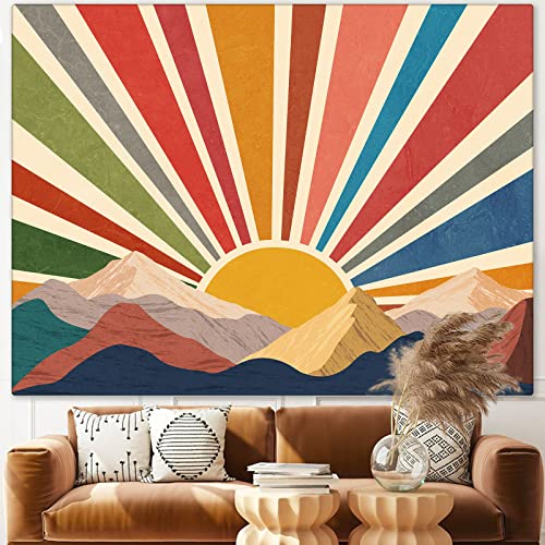 Aipon Sun Tapestry Boho Mountain Abstract Wall Hanging Tapestries Small Sunrise Sunset Western Retro Tapestrys Hippie Aesthetic Vintage Geometric Rainbow Tapastry's Indie Living Room Dorm (Yellow, 48'' × 36'') #TOP2