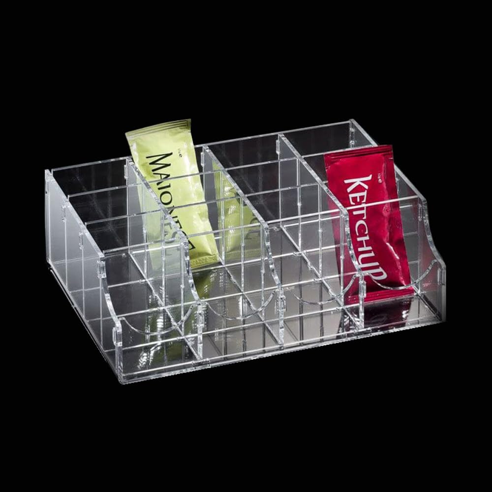 Set n. 4 pz. Contenitore dispenser porta bustine monodose salsa zucchero da banco in metacrilato trasparente arredo bar pizzerie ristorazione in 2 modelli (Grande (n. 4 pz.))
