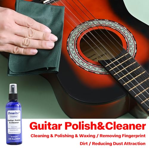 Dowite Guitar Cleaning Kit - 4 in 1 Guitar Care Kit with 100ml Fretboard Lemon Oil, 100ml Polish&Cleaner, 80ml String Anti-Rust Oil and 29x29cm Cloth - for Acoustic, Electric Guitar, Bass, Ukulele