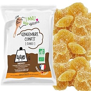 Les Papoteuses | Bio kandierter Ingwer in Würfeln 440 g | Bio-zertifiziert | Fairer Handel | 100% natürlich | Hochwertige kandierte Früchte | Ohne Konservierungsmittel
