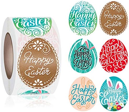 500 Pcs Easter Gift Stickers Roll Bunny Easter Egg Flowers Mixed Designs Gift Boxes Envelope Stickers Self Adhesive Stickers for Easter Party Kids Games Bag Decors
