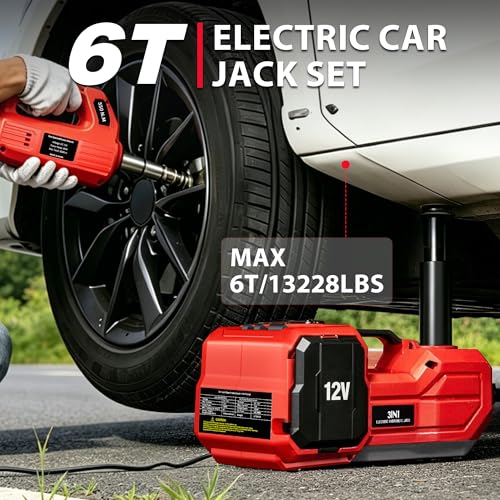6T Electric Car Jack, 12V Portable Hydraulic Jack with Built-in Inflatable Pump, 550N·m Impact Wrench & LED Light, Lifting Height 6.1-17.7 Inch for SUV/Sedan/Truck/MPV Tire Change & Garage Repair by SILVEL - Used condition - Image 2