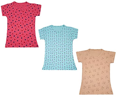 Image of indi weaves Girls Printed Cotton Half Sleeves Tshirts (Pack of 3)