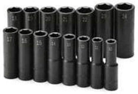 SK Tools USA 1/2" Drive, 15 Piece, 6 Point, Deep Metric Impact Socket Set, 10MM to 24MM | 4048