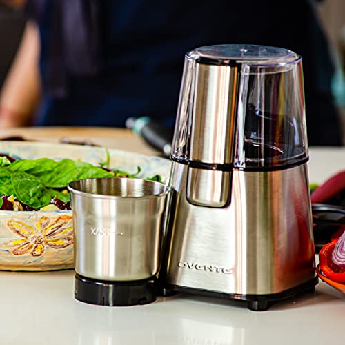 Ovente Electric Coffee & Tea Grinder Mill 2.1 Ounce Fresh Grind With 2 Blade Stainless Steel Grinding Bowl, Fast Grinding With 200 Watt Powered Motor Perfect For Beans, Spices, Nuts, Silver Cg620S #TOP6