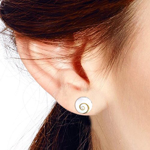 Aeravida Dainty Casual Round 10Mm Swirl Shiva Shell .925 Silver Post Earrings #TOP4