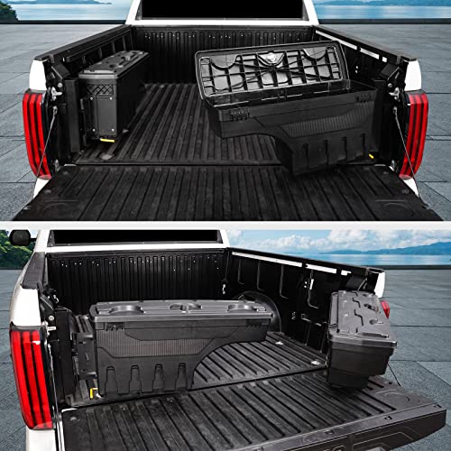 Aomsazto Lockable Truck Bed Storage Toolbox Fit For Toyota Tundra 2022-2023, Rear Swing Case Box Wheel Well Tool Box Lockable Storage Case | No Punching Required | Weight 23.4 Pounds | (Passenger Side, Black) #TOP4