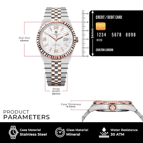 Image of Carlton London Rover Men Analog Watch, Round Dial, Stainless Steel Strap, Quartz Movement, 40 mm Case, Premium Wide Strap Design, 30M Water Resistant, Casual Formal Wear
