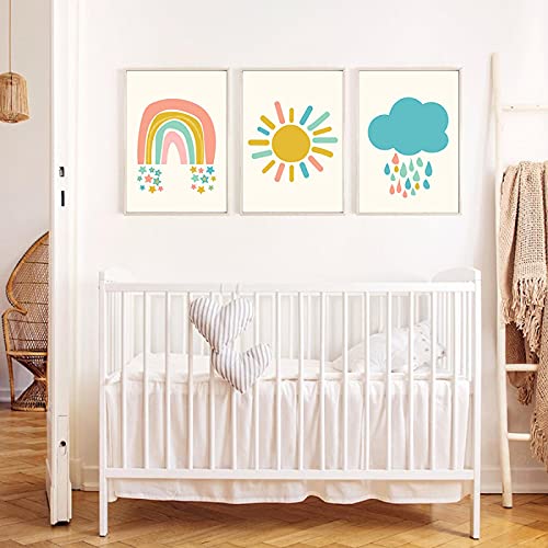 Tableau arc-en-ciel enfant sans cadre | Kit 3 toiles murales scandinaves 50x70cm