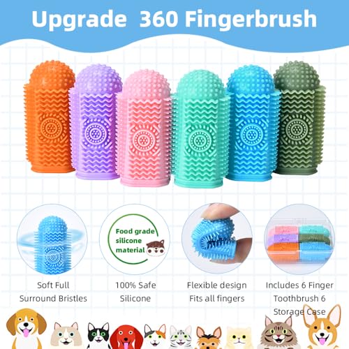 Sarnxgr 6Pcs Silicone Dog Toothbrush,360° Dog Tooth Brushing Kit,Finger Toothbrush,Cat Tooth Brush,Teeth Cleaning,Dogs Cats Teeth Cleaning Dental Care