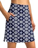 SANTINY 18' Skorts for Women 3 Pockets High Waist Long Athletic Tennis Skirt Golf Skort for Casual Summer Travel (Blue Flower_XL)