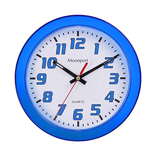 Moonport 8 Inch Wall Clock,Silent Non-Ticking Quartz Battery Operated Round Easy to Read for Home Office School Clock-Blue