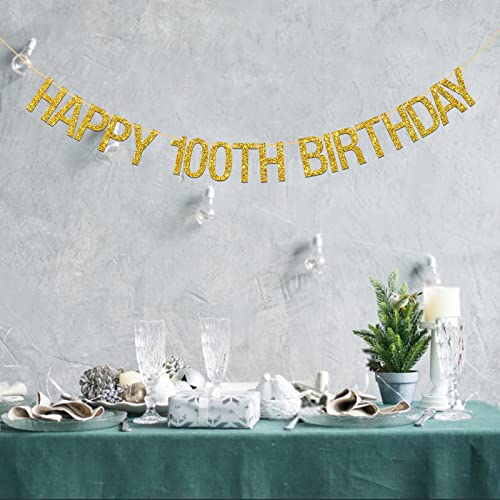 Innoru ™ Happy 100Th Birthday Banner - Gold Glitter 100Th Sign Letters Hang Bunting - 100Th Birthday Party Decorations Supplies #TOP3