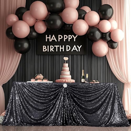 PartyDelight Black Sequin Tablecloth 90x156 Inch Rectangular