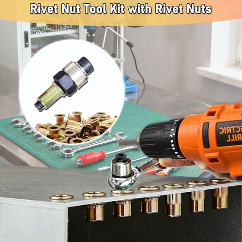 OywhC 44PCS Rivet Nut Pliers Set – Manual Hand Riveter with 5/16-18 Thread, Press-in Nuts, Light-Duty Step Drill ,40pcs 5/16-18 Rivet Nuts – Designed for Tight Spaces