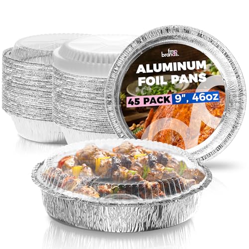 Lista de Moldes para pay Top 5. 43 Fit Meal Prep - Paquete de 45 sartenes redondas de papel de aluminio de 9 pulgadas con tapas de cúpula transparente, latas desechables de 9 pulgadas con tapas, recipientes para...
