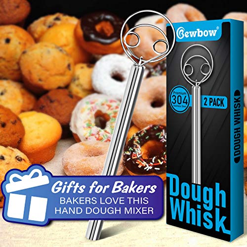 2PCS Premium Stainless Steel Danish Dough Whisk Bread Mixer, Dough Whisk for Cooking Baking, a Dough Scraper for Bread, Pastry or Pizza Dough