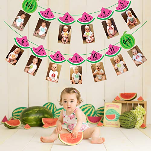 Yaaaaasss! 1st Birthday Monthly Banner Watermelon Photo Banner Baby Girl 12 Month Photo Display Milestone Photograph Bunting Garland One in a Melon Party Supplies Summer Fruit Party Decorations - Thumbnail 5