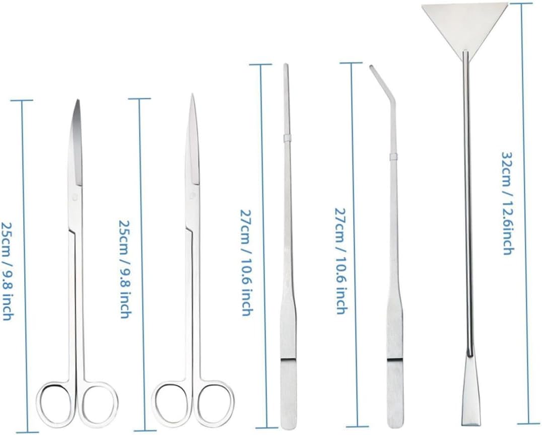 Toddmomy 6pcs Stainless Steel Aquarium Plant Tool Includes Straight Rake Straight Curved Tweezers Scissors for Freshwater Aquariums