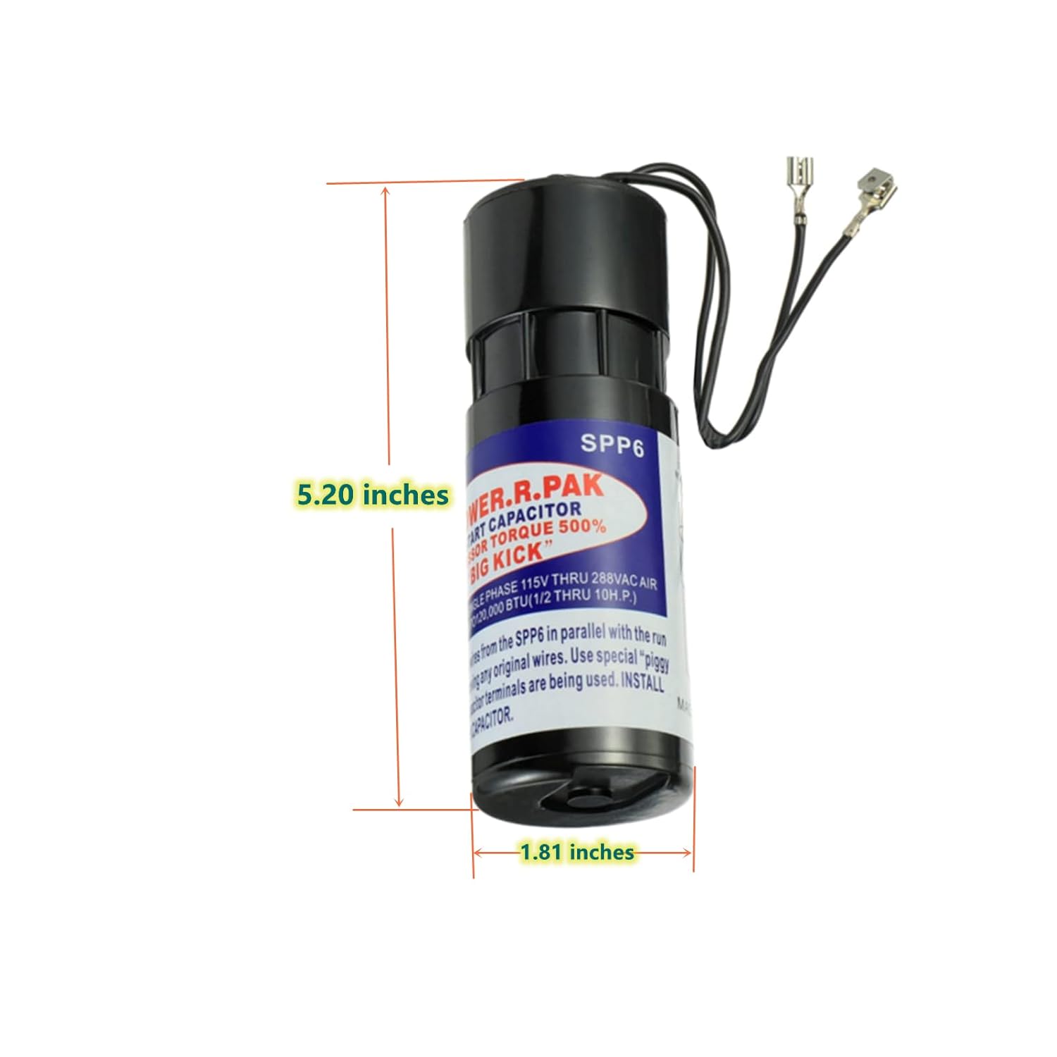 SPP6 Hard Start Capacitor for Air Conditioner Relay Capacitor Compatible with Supco Relay 1/2HP-10HP Increases Compressor Starting Torque 500% AC115V-288V
