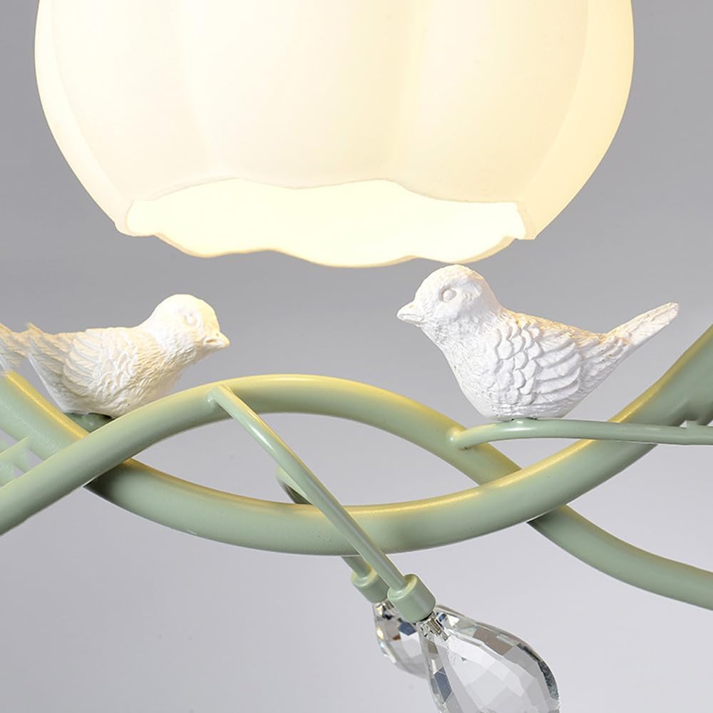 Modern Hallway Light Fixtures Ceiling Nordic Flower Bird Milk Glass Ceiling Light Kitchen Close to Ceiling Light French Country Bathroom Ceiling Lamp for Entry Farmhouse Porch Corridor, Green