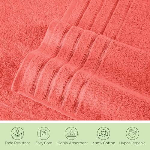 Image of Elegant Comfort 100% Turkish Cotton 4 Lines Viscose Stripe Jumbo Bath Towel - Hotel Spa Quality Extra Large 35 x 70 Inch Bath Towel Ultra Soft, Super Absorbent Quick Dry Large Bath Towel, Coral