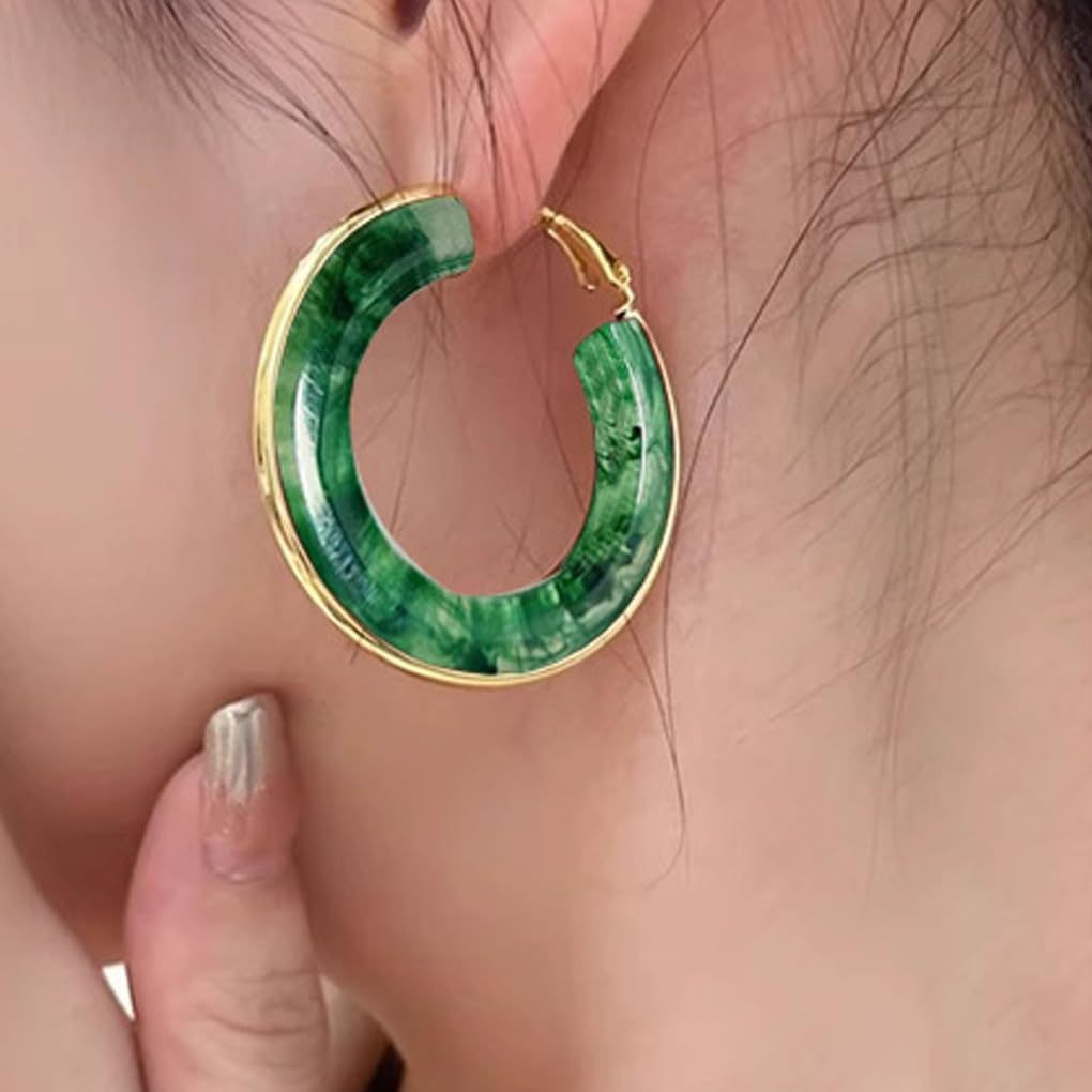 Acrylic Hoop Earrings for Women Dainty Green Resin Circle Earrings Hypoallergenic Large 40MM Post Statement Earrings Trendy Birthday Jewelry Presents - Image 4