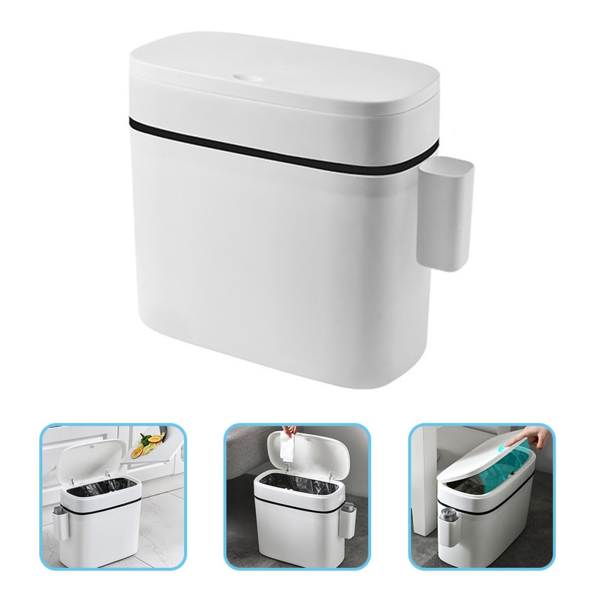 VICASKY 10l Kitchen Trash Can with Lid, Bathroom Waste Bin Press-top Garbage Container with Storage Box, Compact Space-Saving Rubbish Bin for Home Organization