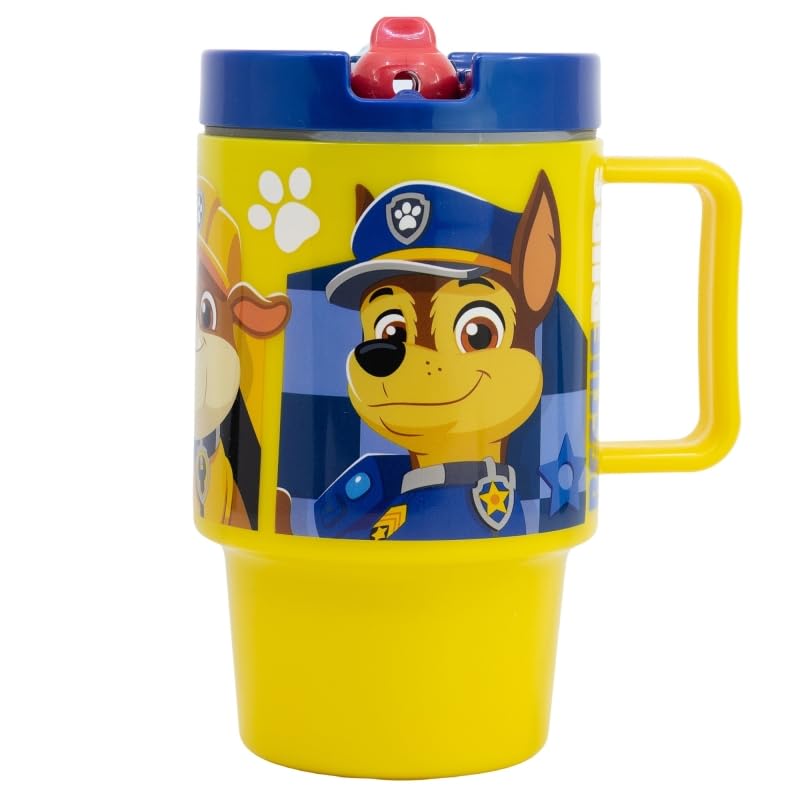 SRV Hub Paw Patrol Water Bottle/Mug for Boys 530ml | Leakproof Rescue PUPS | Yellow Kids Drinking Cup with Flip Spout & Screw Lid | Durable BPA-Free Plastic | Ideal Xmas Gift for Toddlers 4+