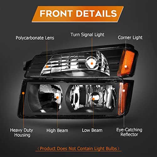 Lbrst Headlight Assembly For Chevrolet Avalanche 1500/2500 2002-2006 Black Housing Amber Reflector Clear Lens Driver And Passenger Side Headlamp(With Body Cladding Model Only) #TOP2