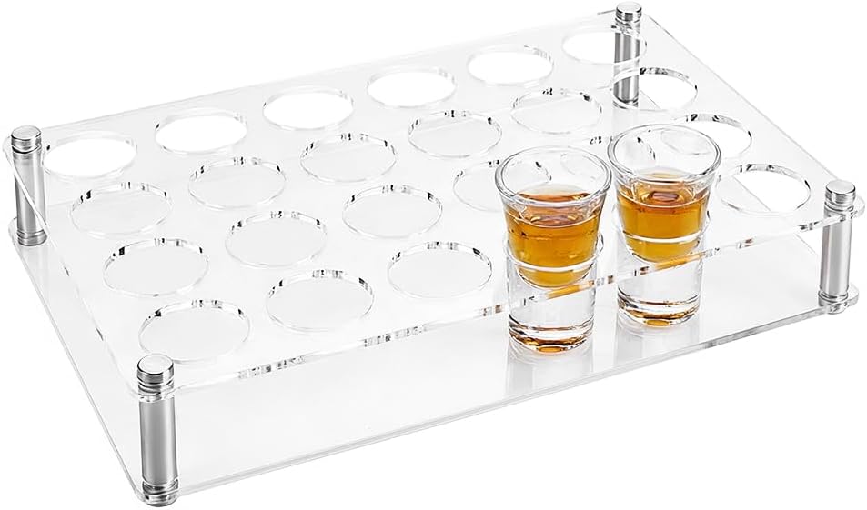 24 Shot Glass Tray Holder Bar Acrylic Shot Glasses Holders Wine Cup Serving Cups Organizer Shots Glass Display Stand Storage Serving Tray for Bar Drinking Club Restaurant, Hole: 1.5Inch