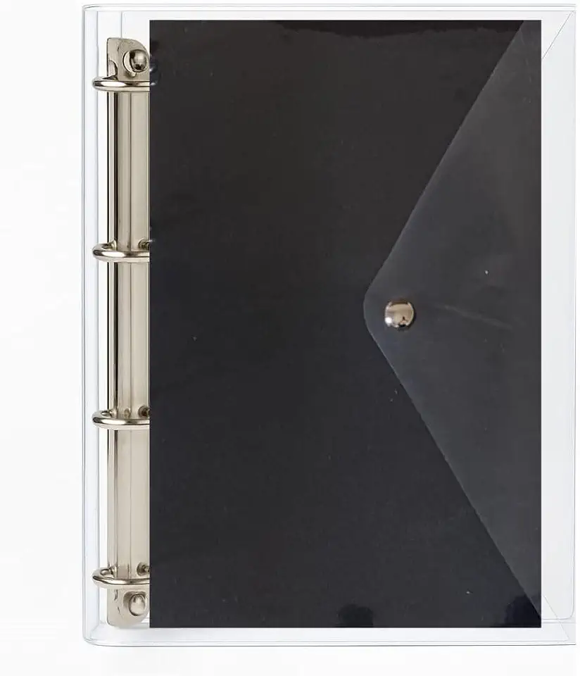 Fichário Universitário Pasta Organizadora 4 Argolas Transparente Escolha Sua Capa (Preto)