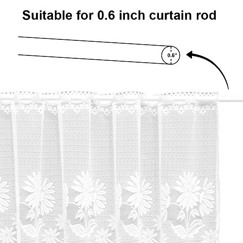 Zhh Lace Cafe Curtain Sheer Window Valance Embroideried Sun Flower Kitchen Curtains Xmas Gift 21 By 66-Inch, White #TOP5
