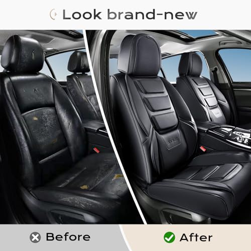 Image of Coverado Car Seat Covers, Front Covers for Cars, Car Seat Cover Front Seats, Automotive Seat Cover, Waterproof, Leather Car Seat Cushion, Universal Interior Covers Seat Protectors for Most Cars Black