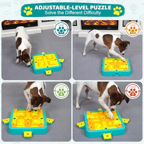 Dog Puzzle Toy Mental Stimulation - Level 3 in 1 Dogs Food Feeder Puzzle, Dog Treat Puzzle Feeder (Advanced-Blue Board)