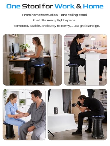 Image of 2026 Upgraded 3XL Rolling Collapsible Stool with Wheels | 1000lbs Capacity, 24-in Taller & 13-in Wider Retractable Stool for Adults, Thick Swivel Cushion & 5 Silent Casters, for Home, Garage, Kitchen