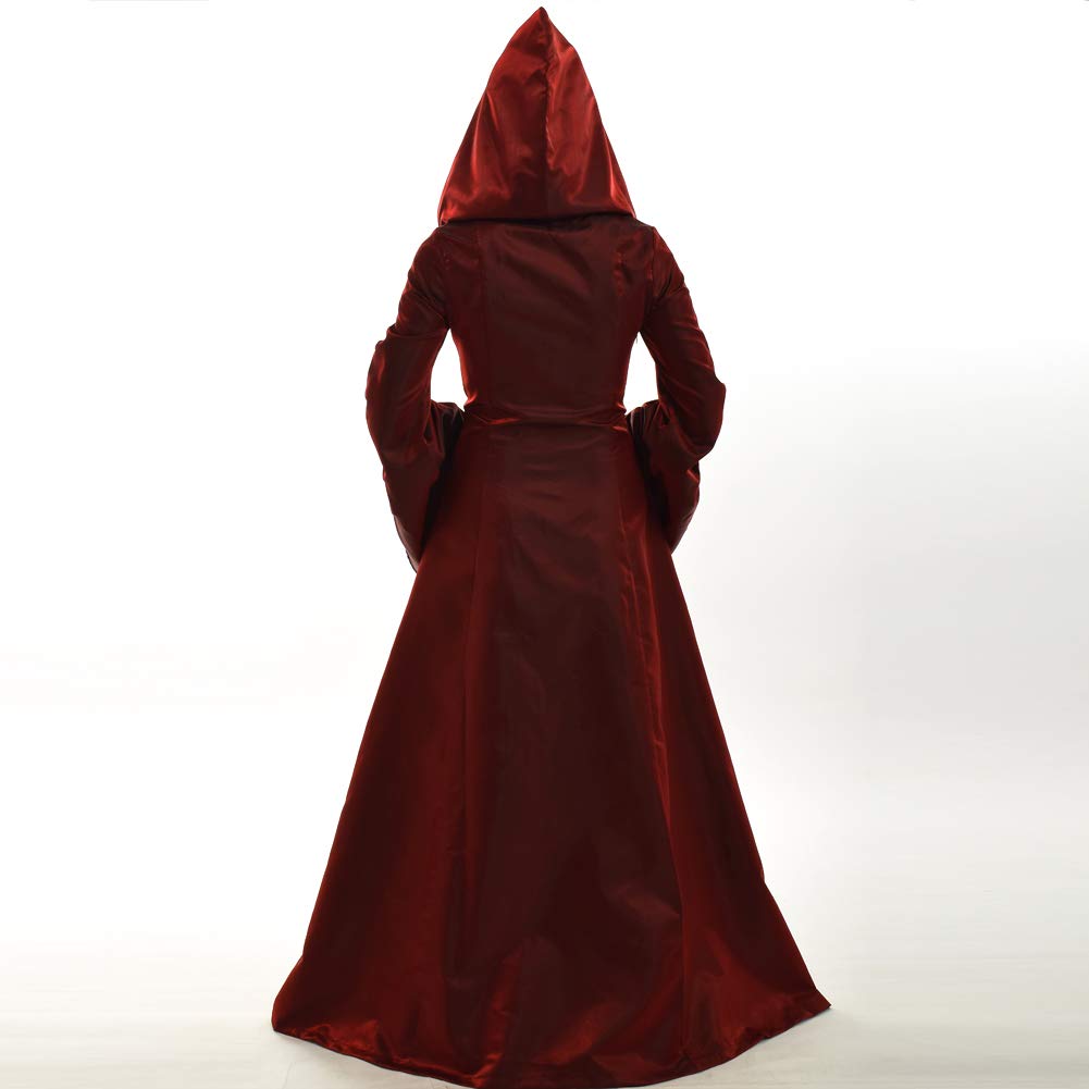 BLESSUME Medievale Abito Lungo Donna con Cappuccio Partito Rinascimento Costume Cosplay (Borgogna, S)