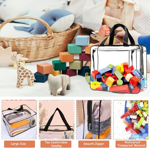 Kiswleon 7pcs Toy Storage Bags with Handle and Zips,Pvc Clear Storage Bags, 11.8 * 8.6 * 3.9inch Waterproof Toy Storage Organiser,Clear Tote Bag for Building Blocks,Kids Small Plush Toys