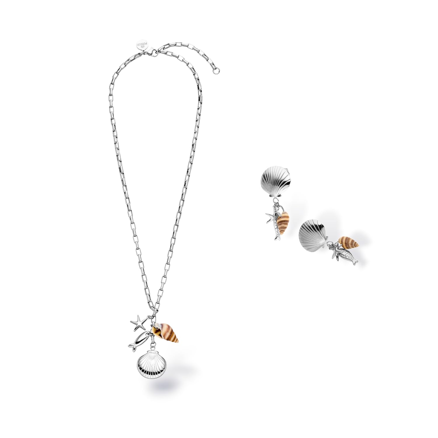 Purelei Ocean Crush Schmuckset für Damen – Halskette & Ohrringe mit maritimen Anhängern (Muschel, Seestern, Fisch) aus Edelstahl – Statement Schmuck Set für Sommer, Urlaub & besondere Anlässe