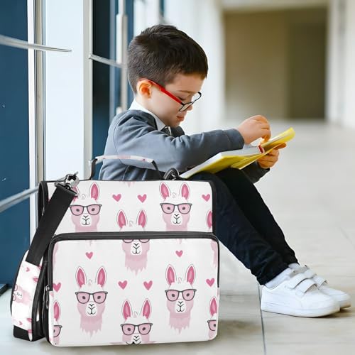 Image of Funny Llamas Pink Glasses Zipper Binder Bag 3 Ring Binder with Shoulder Strap Zip Up 500 Sheets Capacity Multi Pockets for School Office Supplies