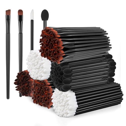 300PCS Disposable Makeup Brushes Set 150 Angled/Round Disposable Eyebrow Tint Brush 50 Double-End Eyeshadow Brushes 100 Lipstick Applicators Lip Wand Salon Cosmetic Make up Tools