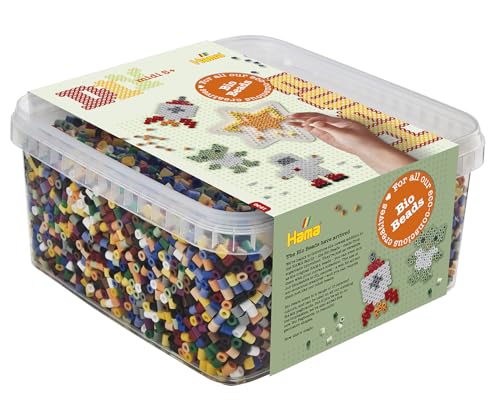 Hama Bio Beads & Pegboard Box | Aprox. 15.000 cuentas biológicas y 1 Bio Pegboard | Decoración de mosaico artes y manualidades para niños creativos a partir de 5 años | Colores surtidos