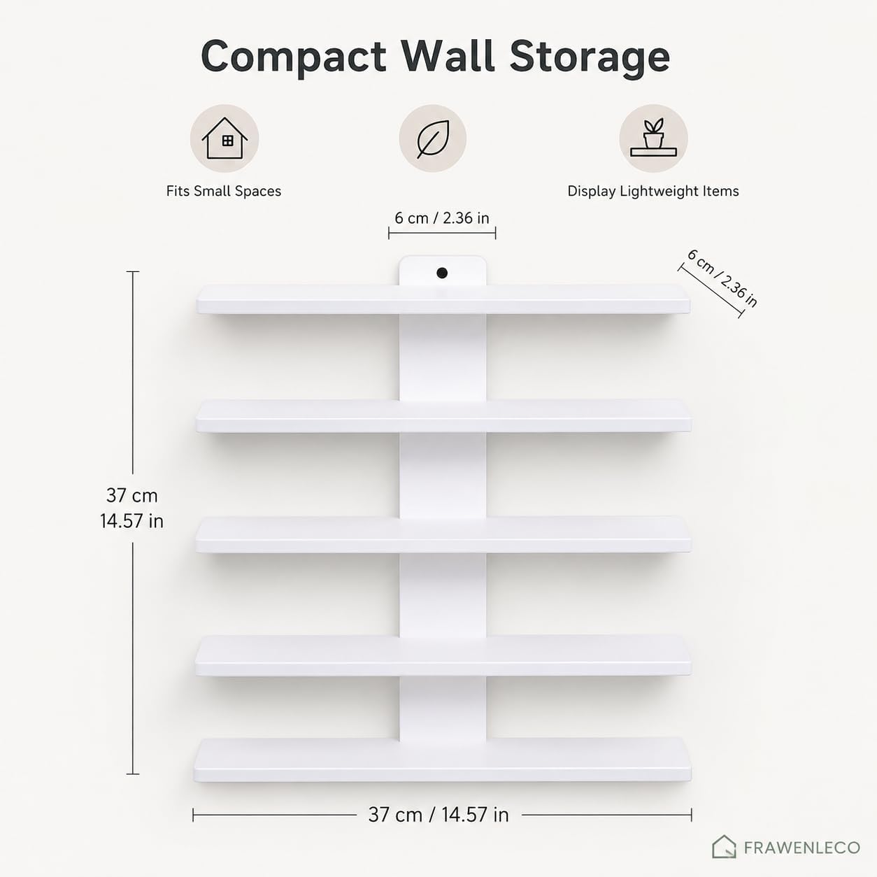 No Drill Wall Shelf, 5-Tier White Floating Shelves with Adhesive, Thickened 12mm PVC Board, Damage-Free Wall Mounted Organizer for Bathroom, Kitchen, Living Room, Bedroom(White)
