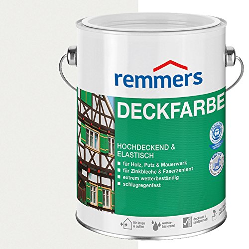 Remmers Peinture Finition Blanc (RAL 9016), 2,5 litres, Peinture aqueuse pour intérieur et extérieur, protection contre les intempéries pour le bois, le zinc, et nombreux autres supports.