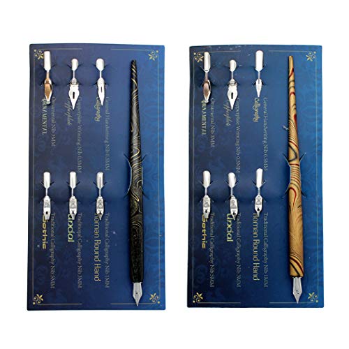 Hillento Marble Wood Manga Calligraphy Drawing Pen Kit, Professional Comic Dip Pen, Includes 2 Comic Pen Holders Handles, 12 Nibs For Lettering Sketching, Art, Calligraphy, Black And Gold #TOP14