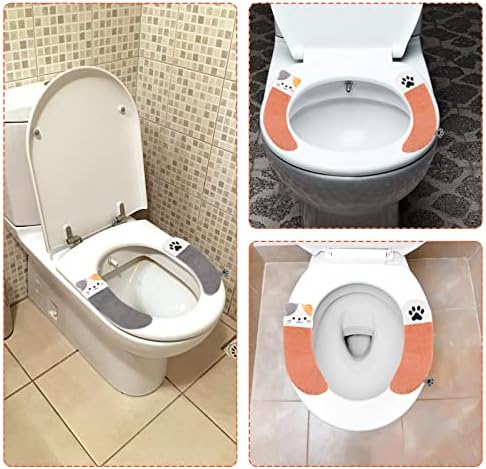 2 Pair Toilet Seat Cover, Toilet Cover Pad Thickened Sticky Toilet Seat Cover Lovely Winter Toilet Seat Washable Plush Toilet Seat Cushion Soft Toilet Cushion Toilet Seat for Home Use